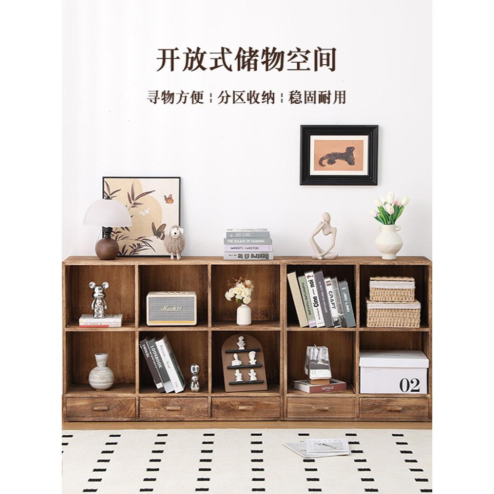 实木书柜组合低柜地板立式书架客厅餐具柜覆古储物格柜储物柜展示