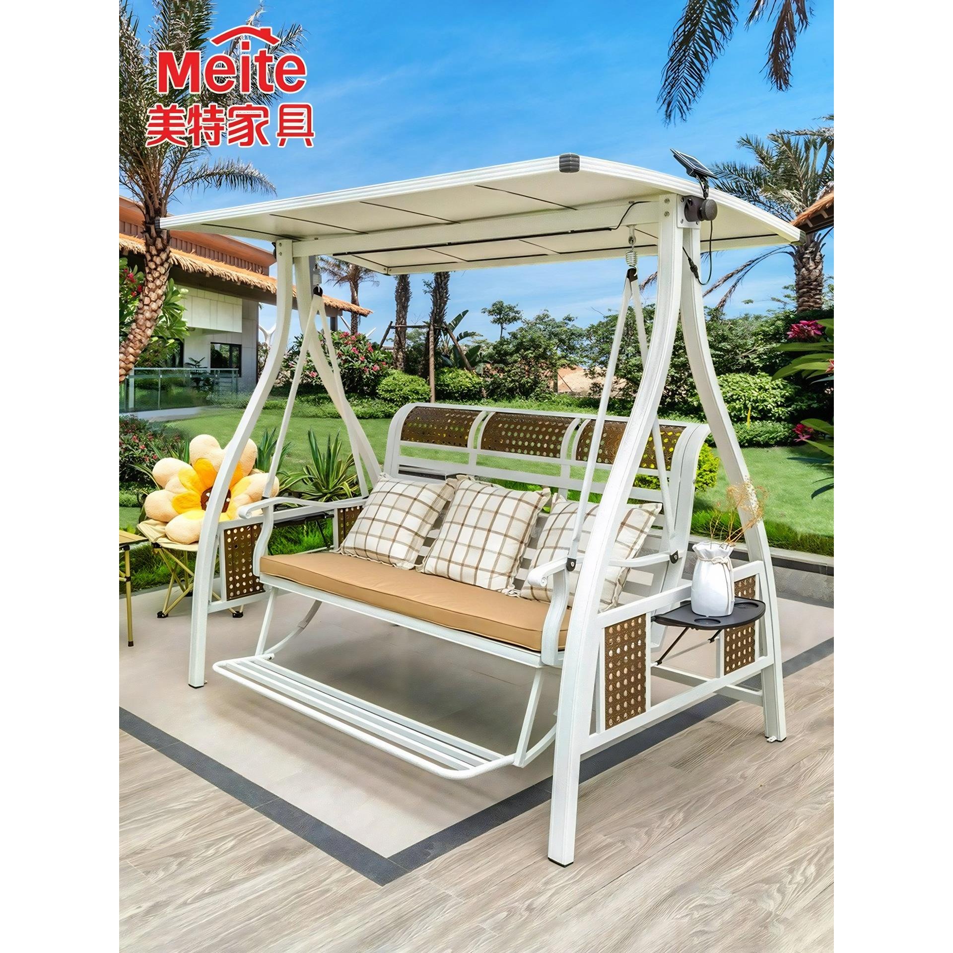 白色秋千户外庭院休闲铝合金花园家用吊椅吊床网红院铁艺摇椅吊篮