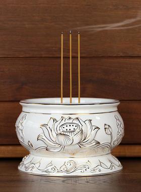 水莲座描金香炉供佛家用陶瓷炉插线香烧香炉碗檀香薰炉莲花观音佛