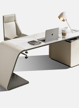 轻奢岩板书桌意式极简办公桌椅组合现代简约家用书房高级感电脑桌