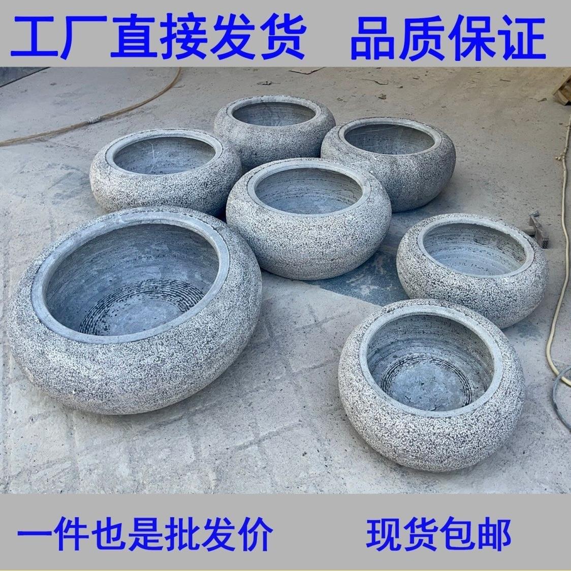 日式水钵庭院流水石钵景观枯山水造景花园石槽盆竹子户外石雕摆件