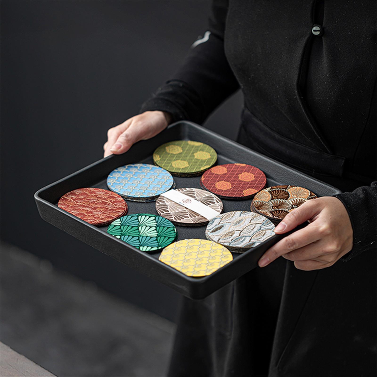 中国覆古茶具锦缎杯垫双面杯垫织物圆保温垫茶壶垫茶道配件