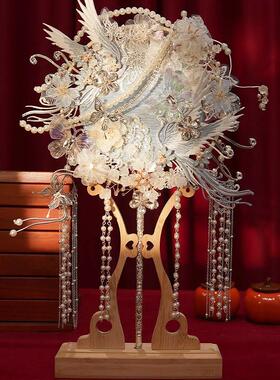 中式蓝色团扇古风喜扇新娘婚礼结婚秀禾服宫扇DIY材料包和成品扇