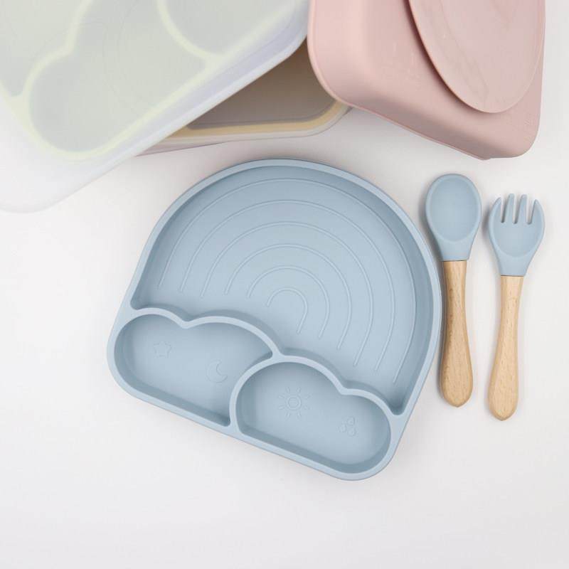 宝宝硅胶吸盘云朵彩虹餐盘 硅胶盖叉勺辅食婴儿餐具 儿童防打翻碗,婴童用品,儿童餐具,淘宝优惠券,粉丝福利购,淘宝优惠卷