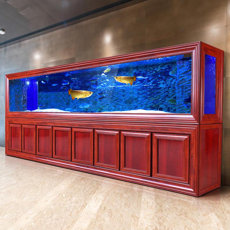 欧宝中式生态红龙缸水族箱家用客厅中大型落地隔断屏风彷红木底滤