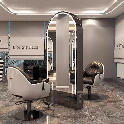 理发店剪发烫染镜子落地单双面镜台带灯发廊专用不锈钢美发镜台