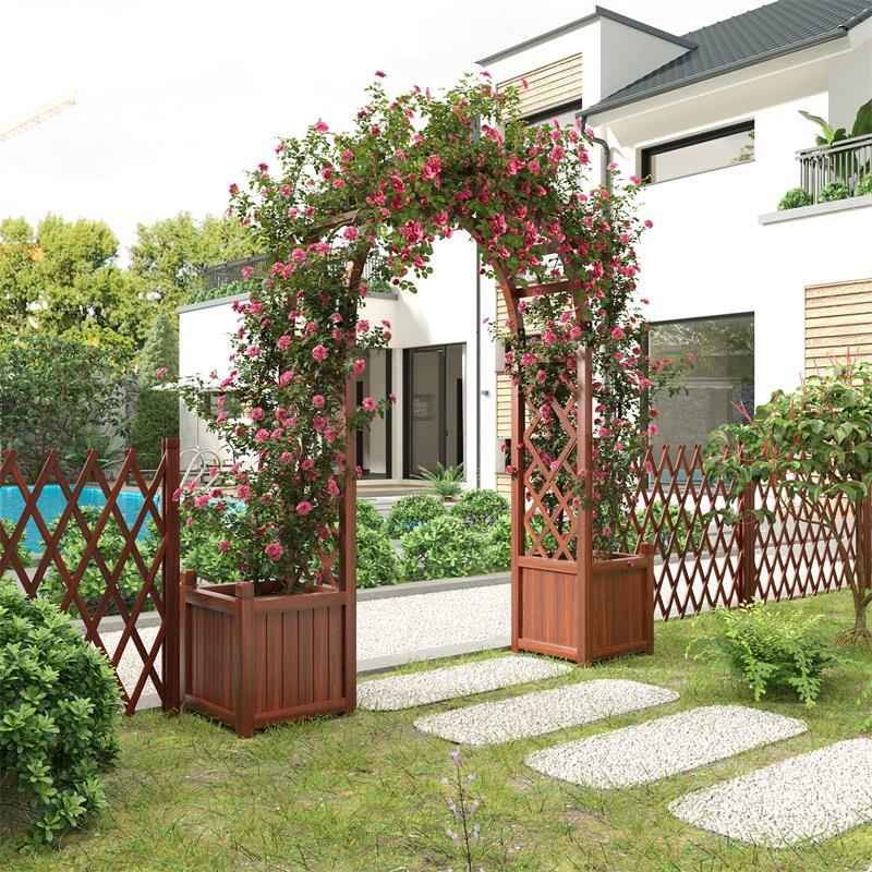 室外拱门月季爬藤架子防腐木庭院装饰门花园栅栏围栏门网格葡萄架