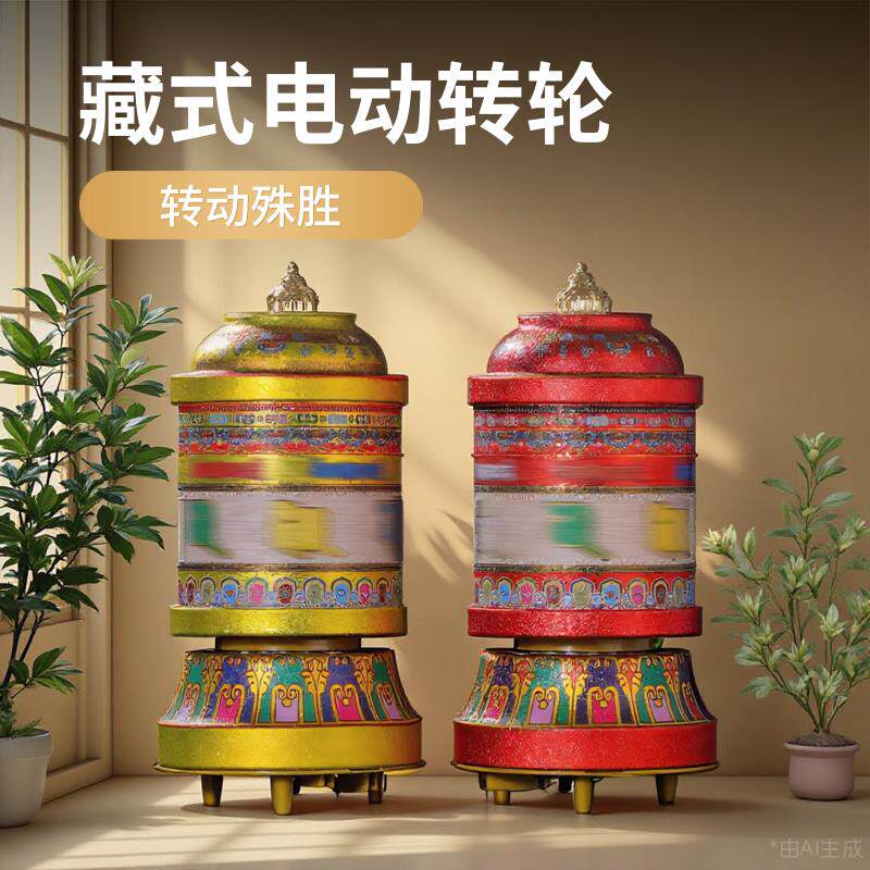 藏式电动转轮家用摆件合金藏族转经简民族装饰品西藏电动转筒底座
