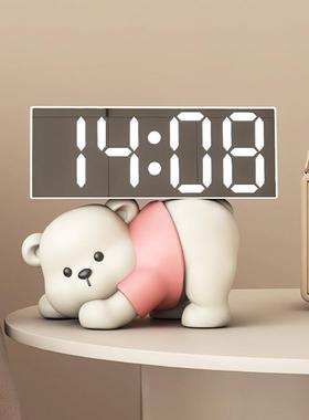 高颜值熊时钟摆件小闹钟创意客厅神器桌面数字电子钟表摆放式台式