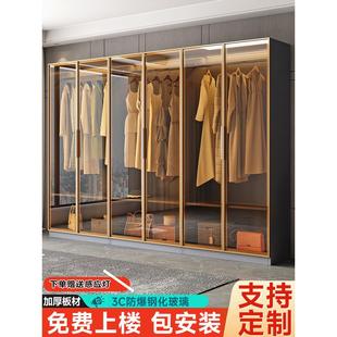 衣柜家用现代简约玻璃门转角衣橱轻奢衣帽间柜子组合可定制免安装