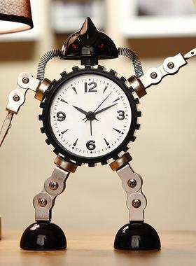 创意机器人闹钟学生学习自律时钟卡通儿童专用床头钟静音个性摆件