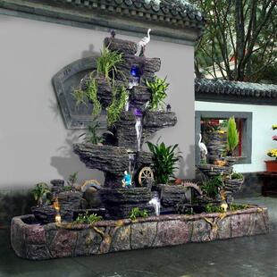 大型别墅庭院花园室内户外假山流水喷泉瀑布造景养鱼池水景观盆景
