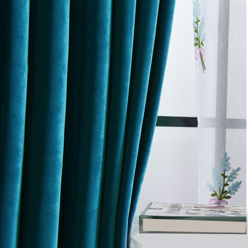 新款纯色卧室加厚丝绒窗帘孔雀蓝客厅北欧现代荷兰绒布成品帘定制