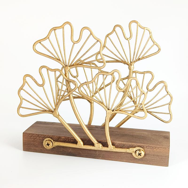 北欧厨房餐厅桌面银杏叶立式纸巾架托餐巾纸座实木底创意复古家居