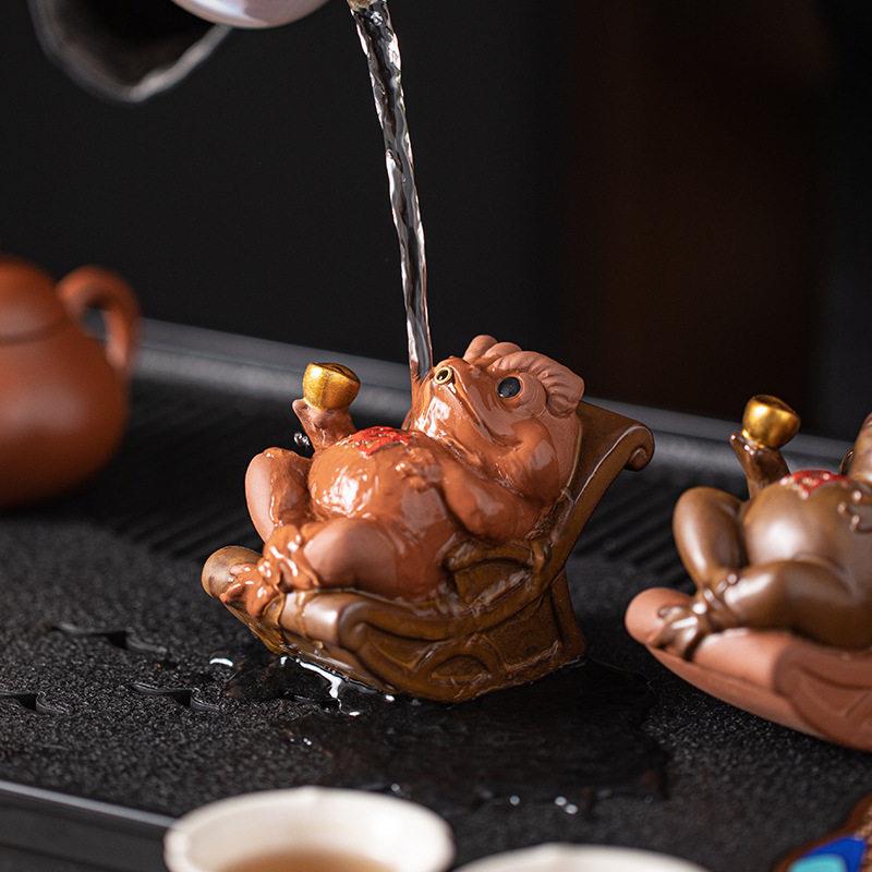 紫砂陶茶宠摆件精品可养财主金蟾创意茶道配件香插摆设高档礼品