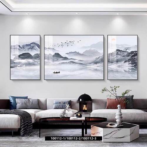 中式山水画大气客厅装饰画三联画沙发背景墙挂画现代简约高级壁画