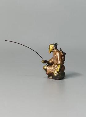 纯铜渔翁彷古小人偶盆景假山石造景微景观装饰微距摄影配饰小摆件