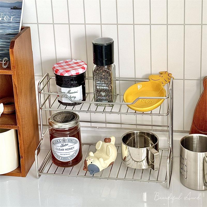 *漂亮的小姨妈*简约不锈钢桌面置物架浴室卫生间双层化妆品收纳架