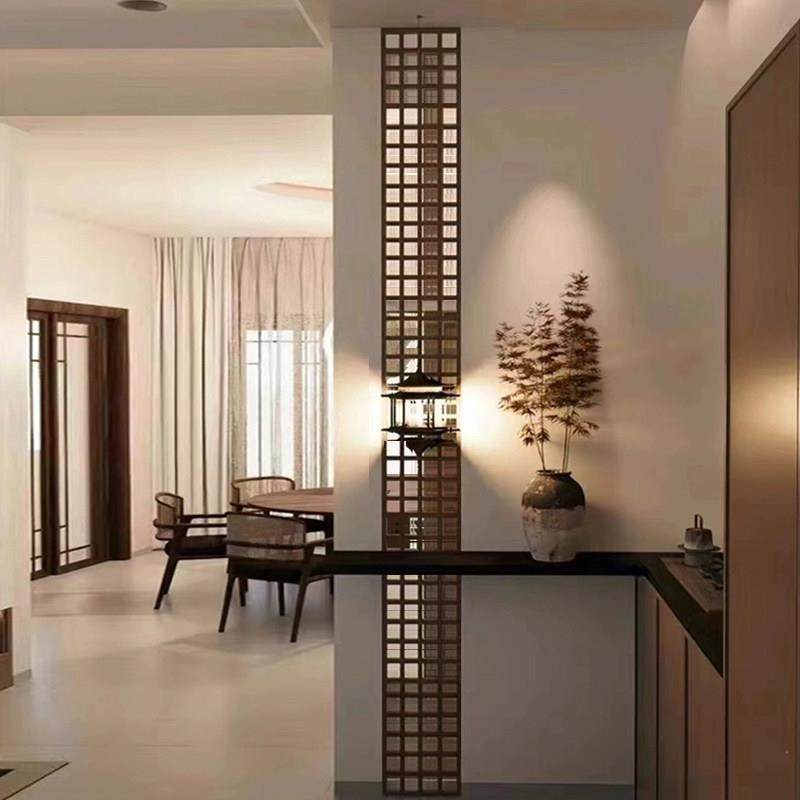日式实木镂空格子屏风宋氏美学入户玄关设计门窗洞中古风装饰隔断