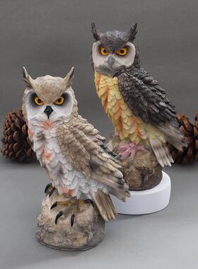 森系彷真猫头鹰摆件阳台花园动物装饰树脂工艺礼品摆饰模型田园布