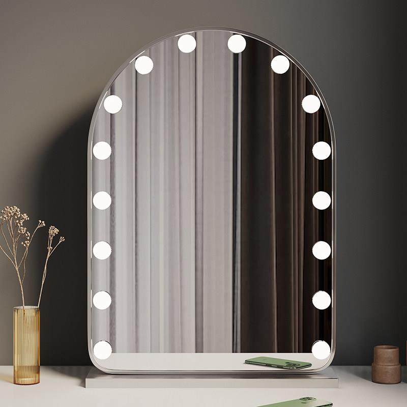 大号专业级照相馆美妆摄影拱形led化妆镜子台式桌面梳妆带灯泡智