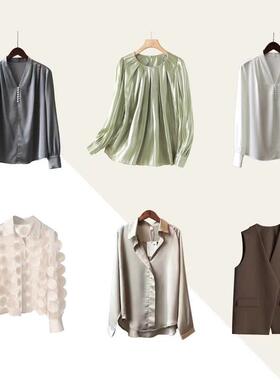 样板房陈设女士衬衫缎面丝绸简约时尚开衫衬衣展厅衣帽间柜子上衣