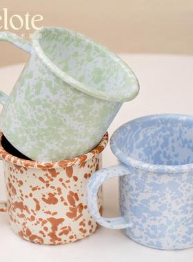 美国Crow Canyon搪瓷复古泼墨燕麦碗沙拉盘杯子棕色宝贝蓝薄荷绿