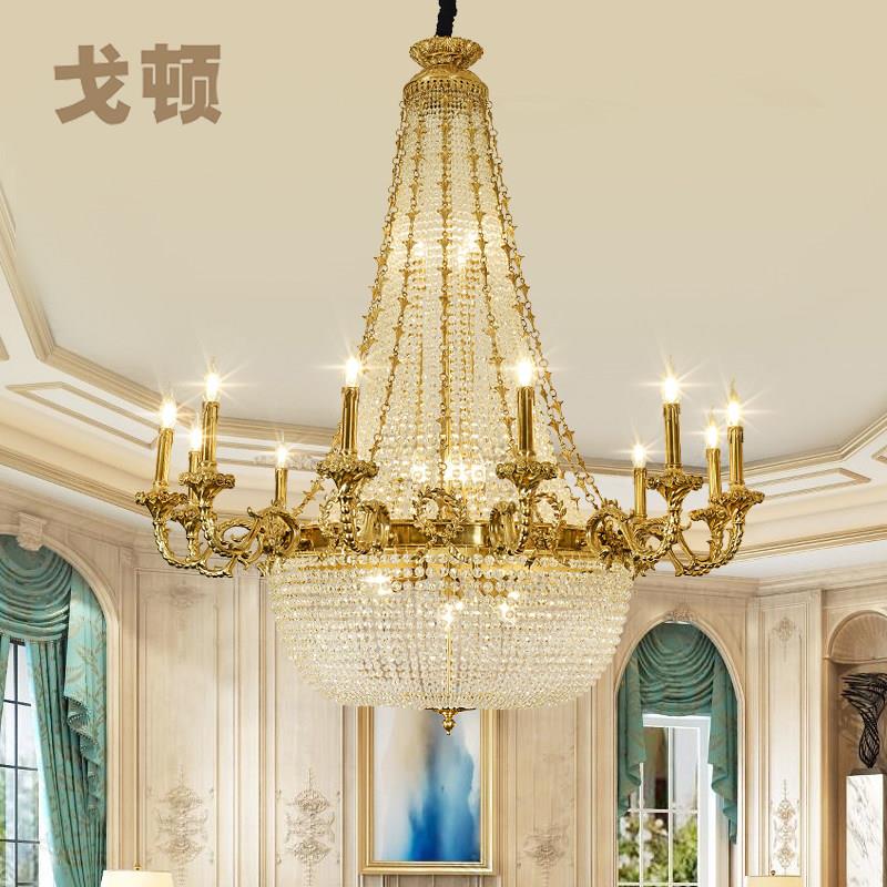 法式全铜吊灯别墅餐厅灯欧式水晶楼梯灯玄关入户全铜灯脱蜡意大利