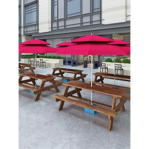 户外桌椅组合奶茶咖啡店庭院室外食堂连体餐桌椅带伞公园实木防腐