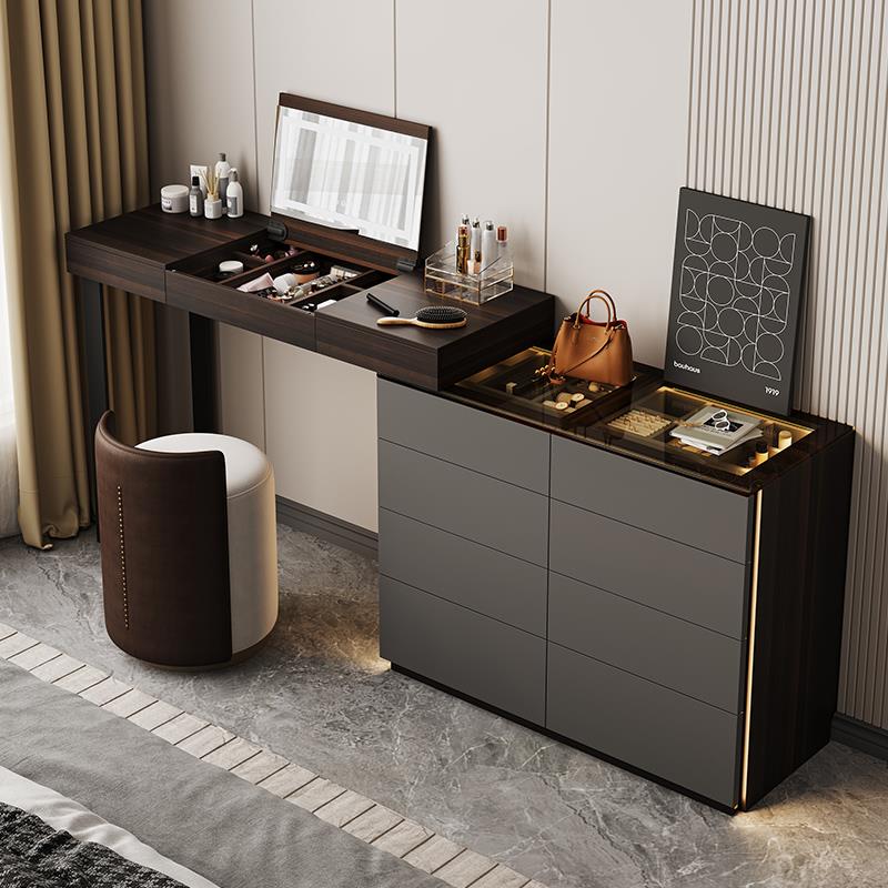 化妆台斗柜一体卧室床尾转角收纳柜意式极简轻奢高级感翻盖化妆桌