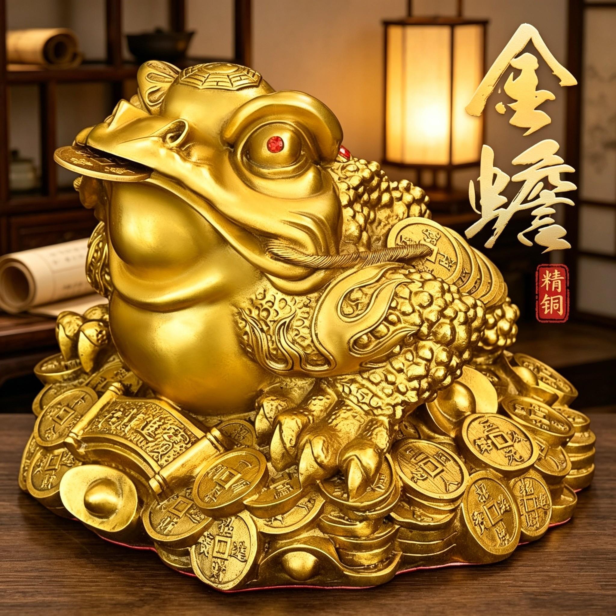 铜金蟾摆件纯铜招财金蝉店铺前台旺财三足蟾蜍开业礼品全铜元宝蟾