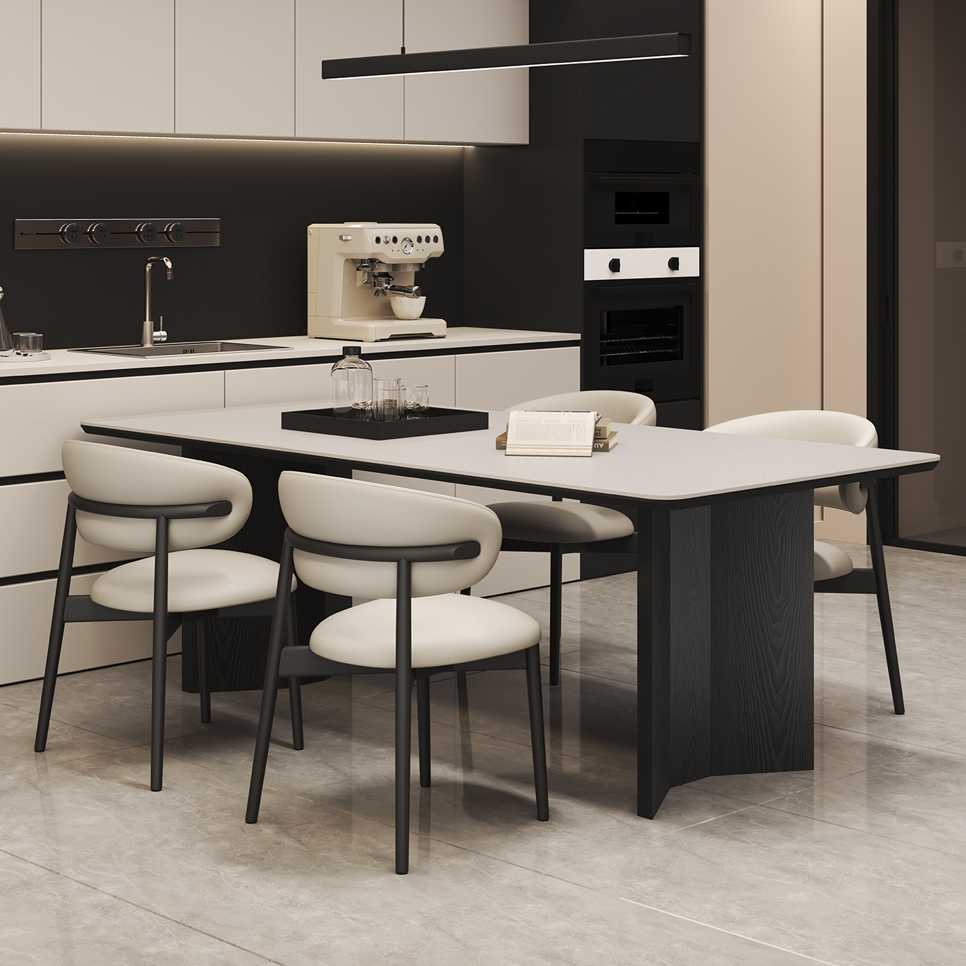 2025年新款实木脚岩板餐桌