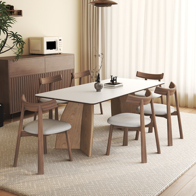 中古风实木岩板餐桌椅组合意式极简家用2025新款长方形饭桌白蜡木