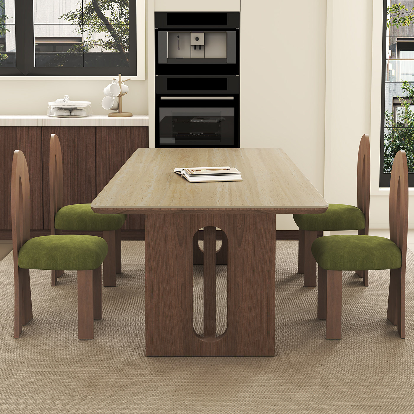 中古风实木洞石岩板胡桃木色餐桌椅子组合家用长方形桌子,住宅家具,岩板餐桌,淘宝优惠券,粉丝福利购,淘宝优惠卷