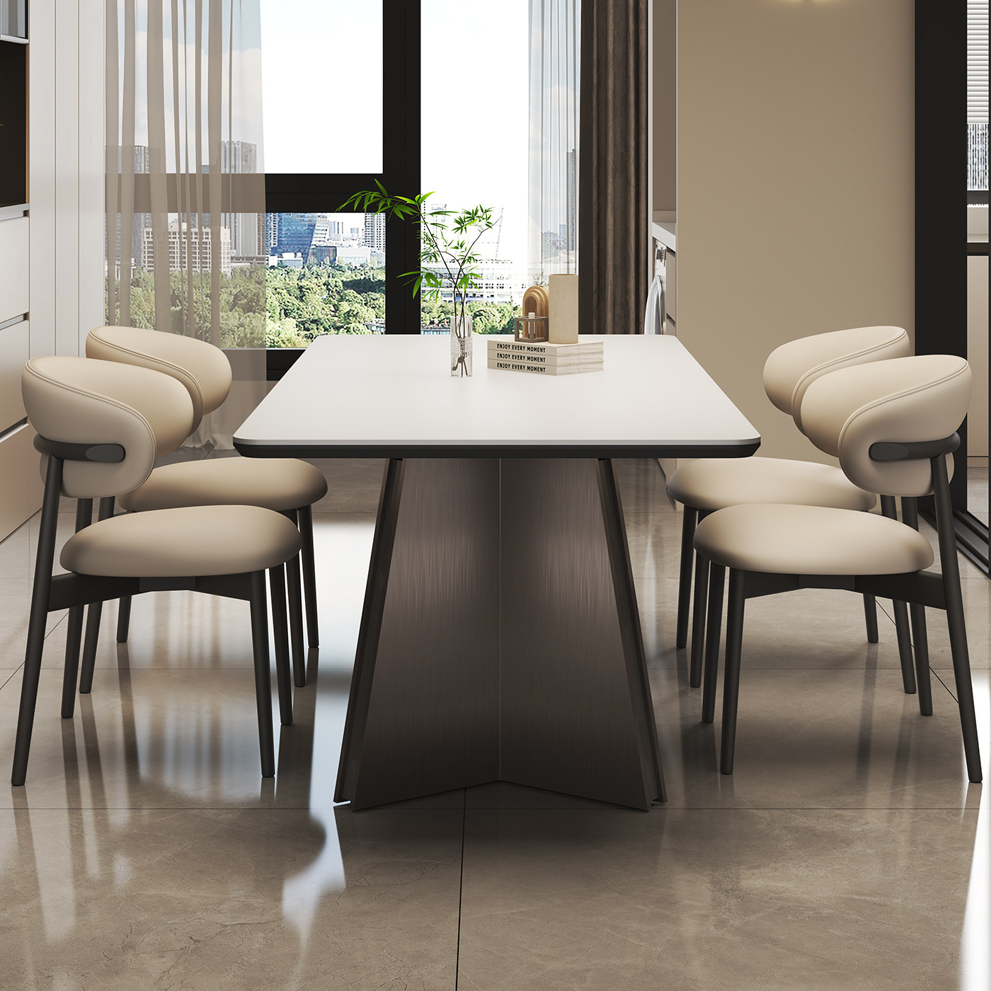 意式极简小户型长方形家用客厅现代简约岩板餐桌不锈钢组合吃饭桌