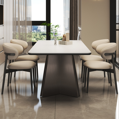 意式极简小户型长方形家用客厅现代简约岩板餐桌不锈钢组合吃饭桌