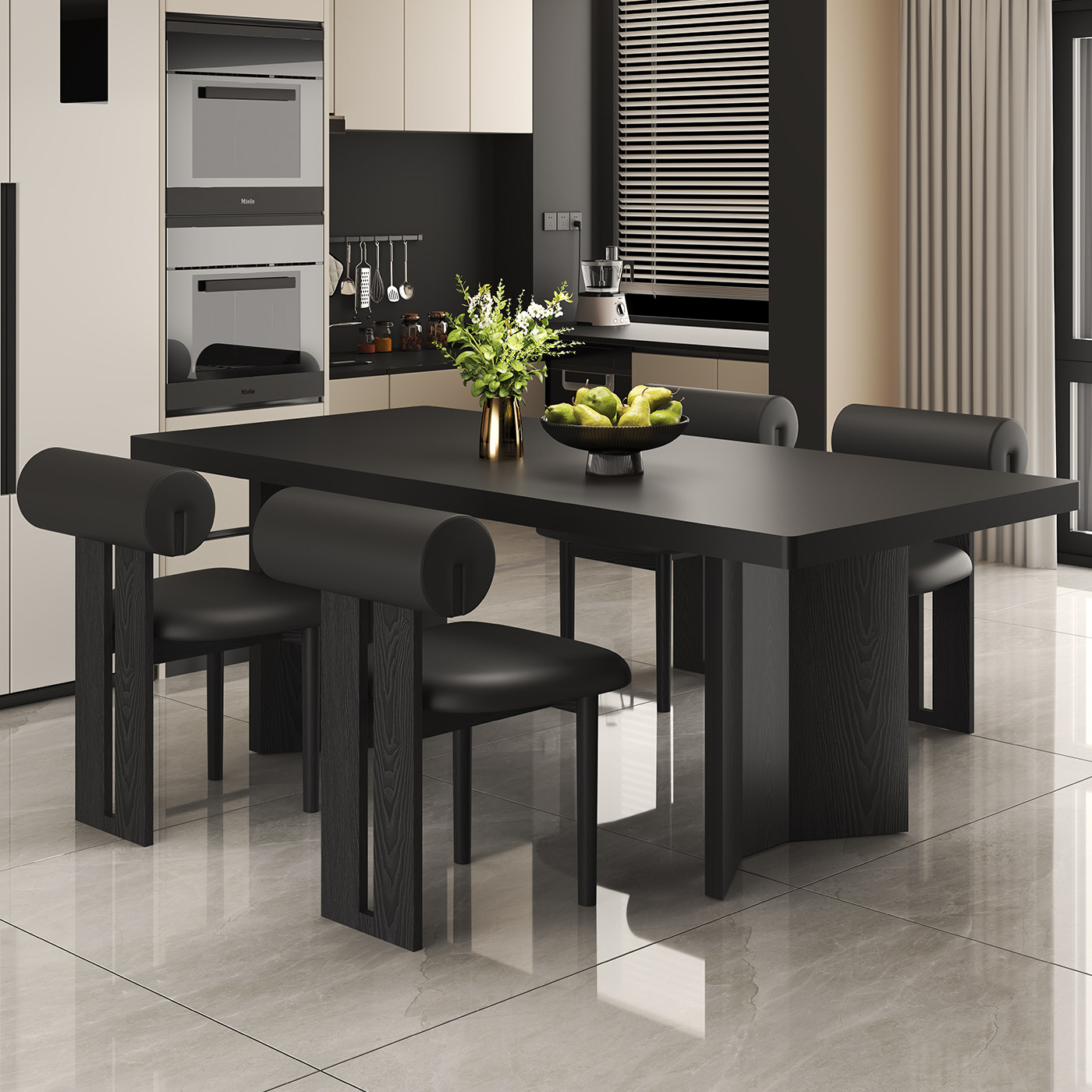 意式轻奢纯色岩板餐桌椅组合家用现代极简小户型长方形带下挂饭桌,住宅家具,岩板餐桌,淘宝优惠券,粉丝福利购,淘宝优惠卷