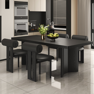 意式轻奢纯色岩板餐桌椅组合家用现代极简小户型长方形带下挂饭桌