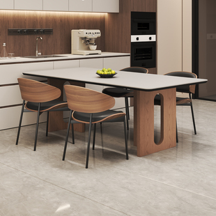 政府补贴中古风实木岩板餐桌椅子组合意式极简家用长方形吃饭桌子