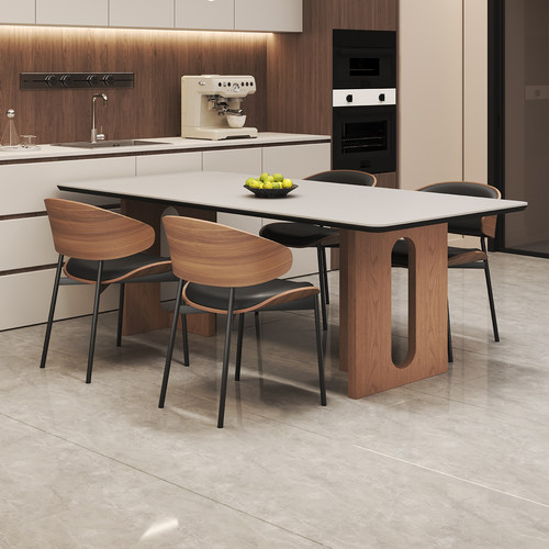 政府补贴中古风实木岩板餐桌椅子组合意式极简家用长方形吃饭桌子