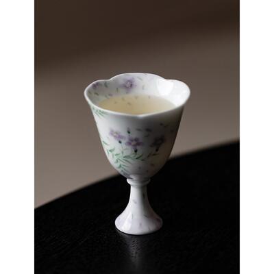 繁野粉彩凌霄花高足主人杯高端白瓷手绘女士茶杯单杯高颜值品茗杯