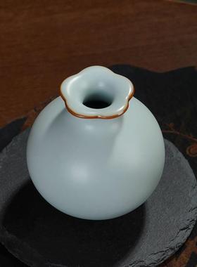 青澹汝窑石榴尊景德镇小花瓶摆件陶瓷仿古瓷器手工汝瓷家居装饰品