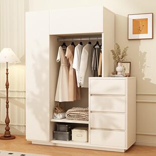 现代简约家用实木多功能卧室挂衣架斗柜一体衣帽间收纳柜置物柜子