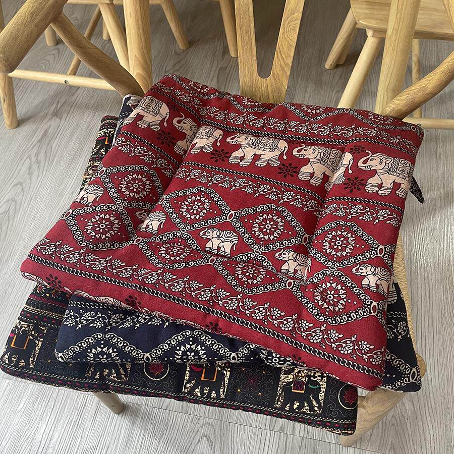 民族风坐垫四季软薄款餐椅垫办公室屁垫棉麻汽车座垫凳子垫有绑带