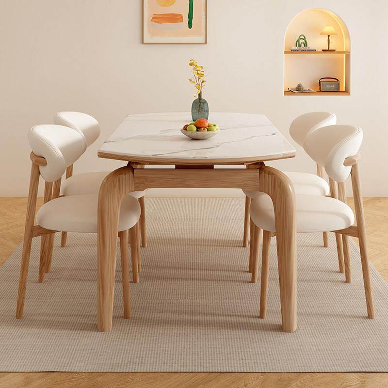 白蜡木伸缩餐桌北欧现代简约可变圆桌小户型全实木岩板餐桌椅组合