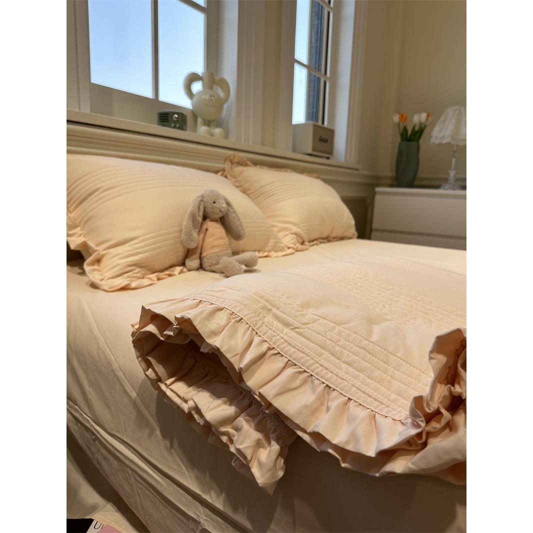 花边粉色水洗纱双人夏凉被四件套薄被子空调被可水洗床盖被芯加大