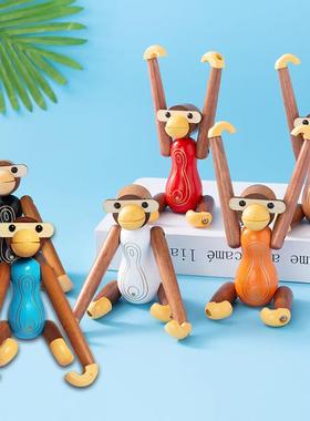 创意实木猴子摆件小挂件木质洞洞板装饰木偶家居儿童房吉祥物玩偶