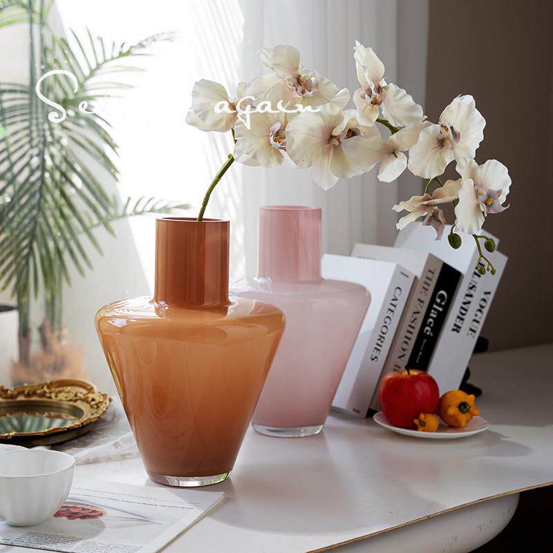北欧玻璃花瓶轻奢高级感中古设计感摆件客厅蝴蝶兰插花艺术装饰品
