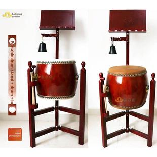 台湾铃鼓寺院道观铃鼓法器三脚宝钟鼓14寸大鼓架地钟架大鼓牛皮鼓