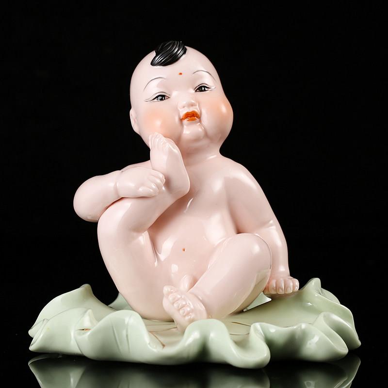 善财童子陶瓷金童玉女佛像摆件供奉家用早生贵子侍奉家居装饰